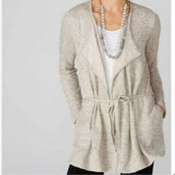 J Jill Pure Jill Waterfall Front Belted Cardigan Beige - Picture 1 of 16